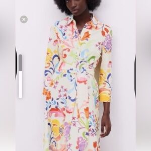 Zara printed midi length shirt dress. Enchanting print-